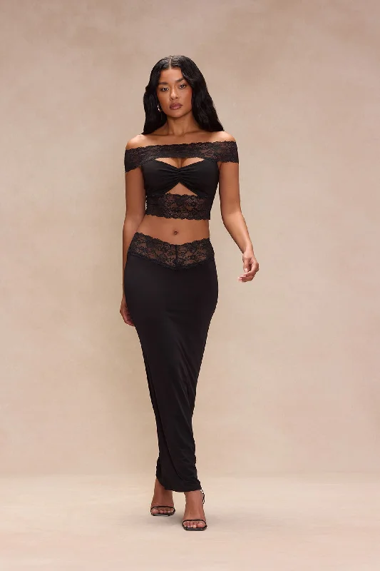 Selena Lace Trim Maxi Skirt - Black relaxed fit skirt