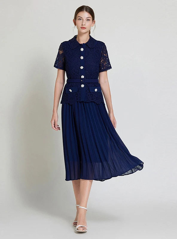 Short-sleeved Slim Top Pleated Skirt Two-piece Suit linen skirt natural