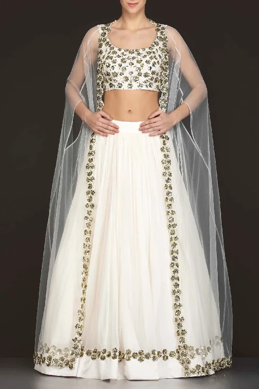 White Georgette Skirt With Net Cape And Silk Top corduroy skirt cozy