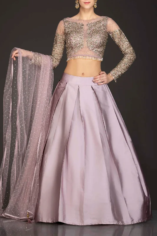 Lilac Colour Silk Skirt And Net Top And Dupatta velvet skirt plush