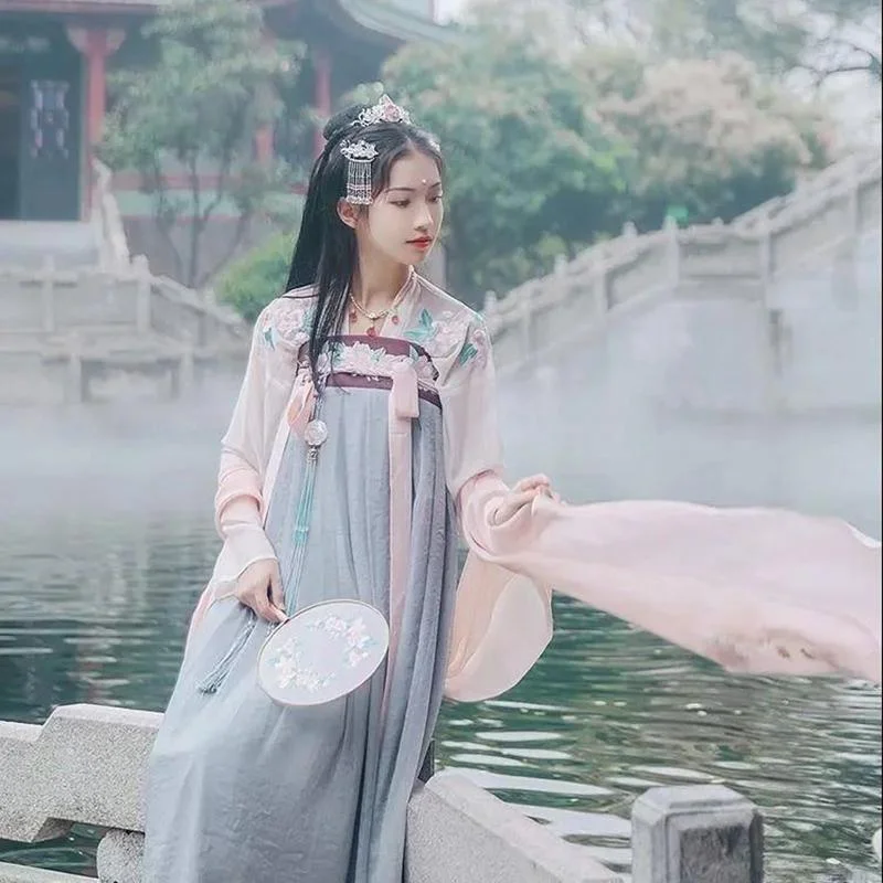 Traditional Improved Hanfu Female Costume Jade Rabbit Embroidery High-waisted Bust Skirt Retro Daily Chinese Clothing Campus Chinese Style cashmere skirt rich