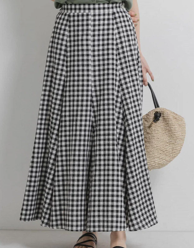 Versatile Casual Linen Gingham Skirt silk skirt sleek