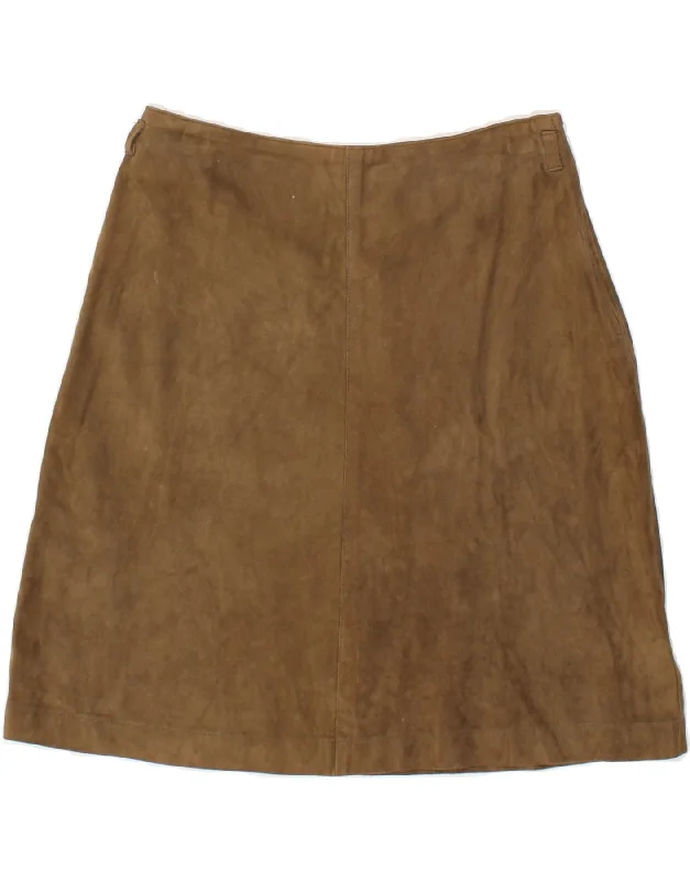 VINTAGE Womens High Waist Suede Skirt Medium W26  Brown Leather cashmere skirt soft