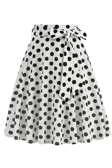 White Dotted A-line Skirt with Bow velvet skirt plush