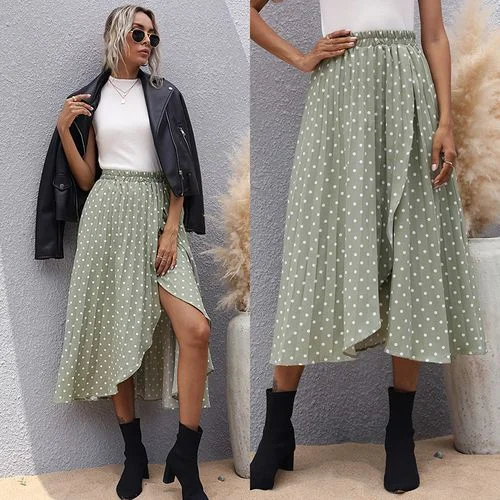 Women Polka-dot Elastic A-line Skirt wool skirt sturdy