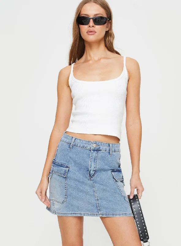 Winthrop Denim Mini Skirt Mid Wash linen skirt natural